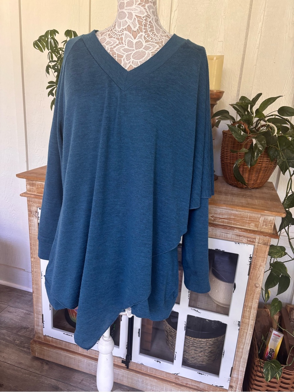 Soft Surroundings Teal V-Neck Layered Knit Top